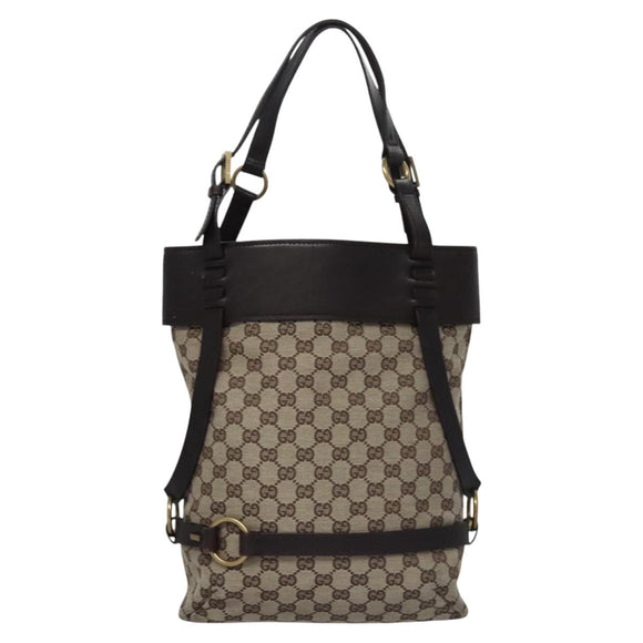 GUCCI GG Canvas Tote Bag Beige Brown gold 106248 Auth nb240
