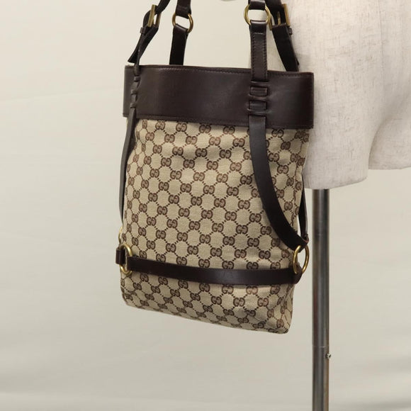 GUCCI GG Canvas Tote Bag Beige Brown gold 106248 Auth nb240