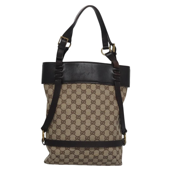 GUCCI GG Canvas Tote Bag Beige Brown gold 106248 Auth nb240