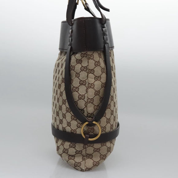 GUCCI GG Canvas Tote Bag Beige Brown gold 106248 Auth nb240