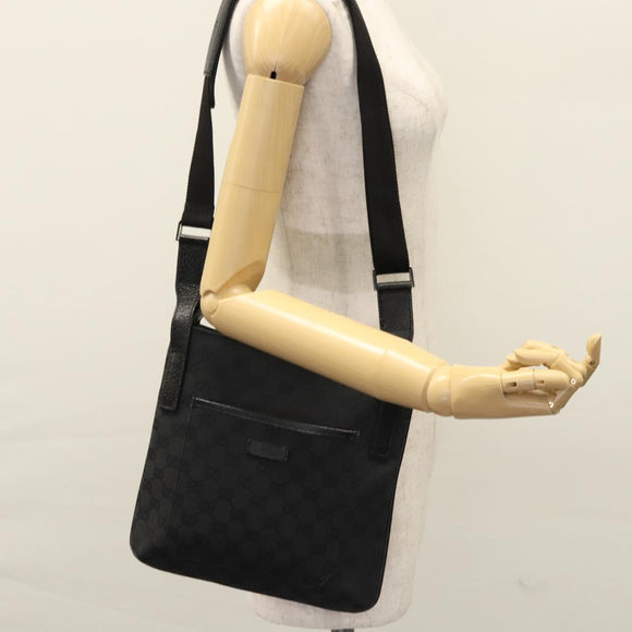 GUCCI GG Canvas Shoulder Bag Black Silver 122793 Auth nb241