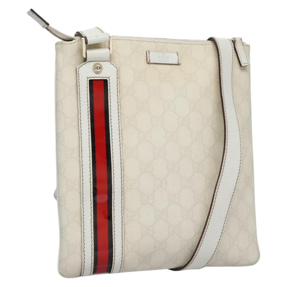 GUCCI GG Supreme Shoulder Bag PVC White Red gold 153244 Auth nb243