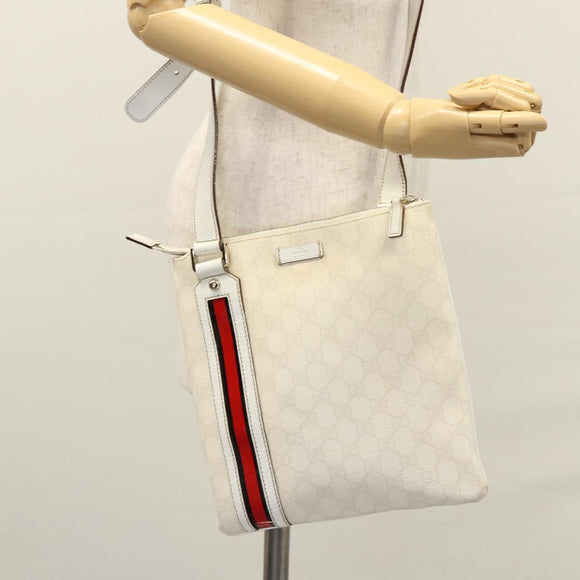 GUCCI GG Supreme Shoulder Bag PVC White Red gold 153244 Auth nb243