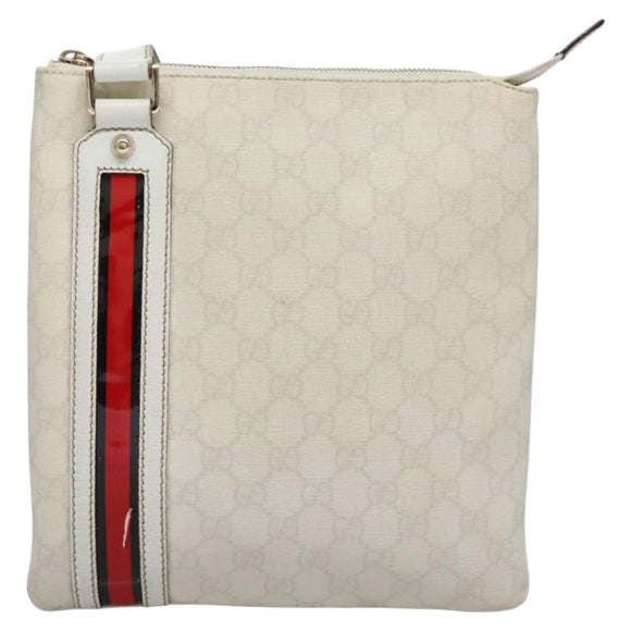 GUCCI GG Supreme Shoulder Bag PVC White Red gold 153244 Auth nb243