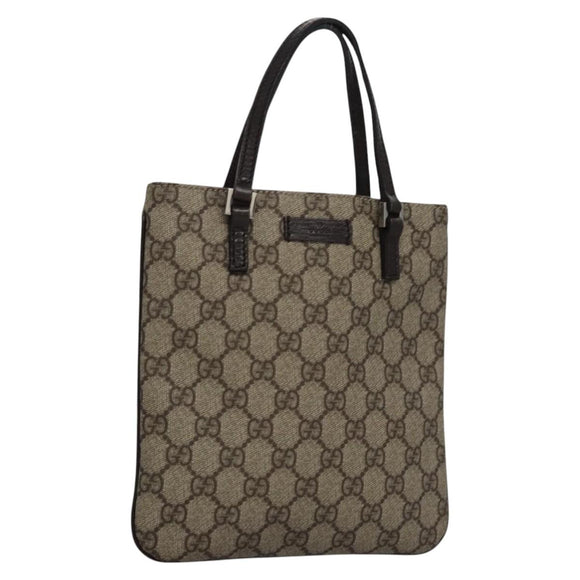 GUCCI GG Supreme Hand Bag PVC Leather Beige Silver 114600 Auth nb246