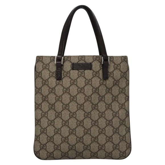 GUCCI GG Supreme Hand Bag PVC Leather Beige Silver 114600 Auth nb246