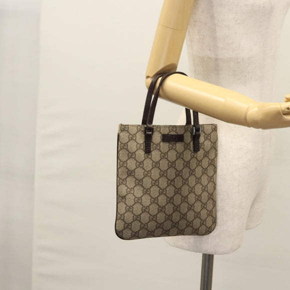 GUCCI GG Supreme Hand Bag PVC Leather Beige Silver 114600 Auth nb246