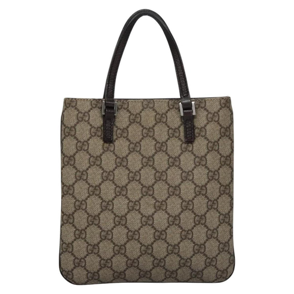 GUCCI GG Supreme Hand Bag PVC Leather Beige Silver 114600 Auth nb246