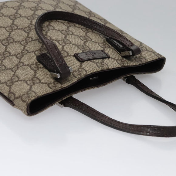 GUCCI GG Supreme Hand Bag PVC Leather Beige Silver 114600 Auth nb246