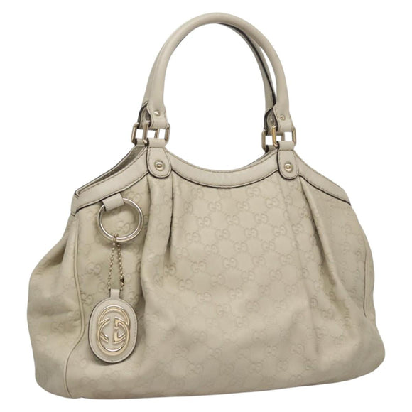 GUCCI GG Canvas Guccissima Hand Bag Leather White Gold 211944 Auth nb251