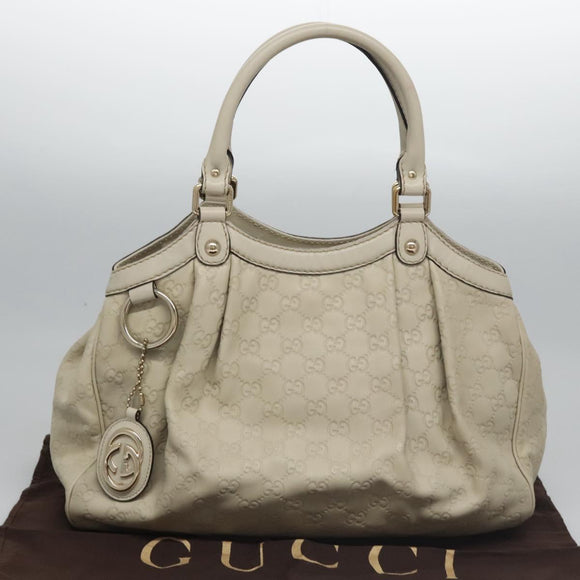 GUCCI GG Canvas Guccissima Hand Bag Leather White Gold 211944 Auth nb251