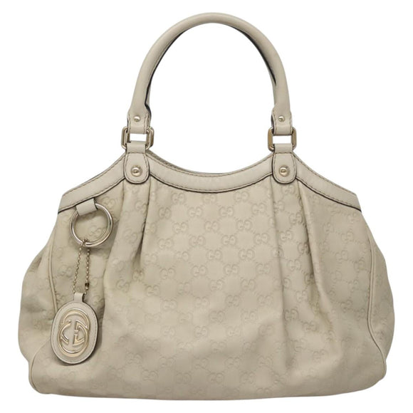 GUCCI GG Canvas Guccissima Hand Bag Leather White Gold 211944 Auth nb251