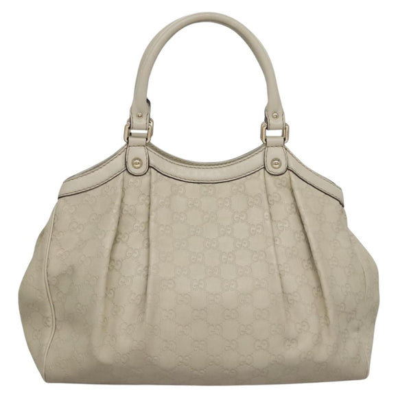 GUCCI GG Canvas Guccissima Hand Bag Leather White Gold 211944 Auth nb251