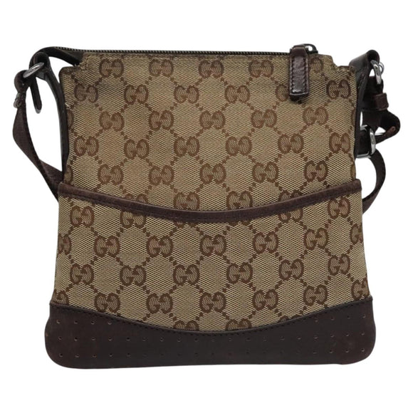 GUCCI GG Canvas Shoulder Bag Beige Brown gold 147671 Auth nb252