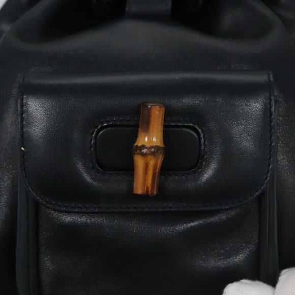 GUCCI Bamboo Backpack Leather Black Gold 003 3444 0030 Auth nb256