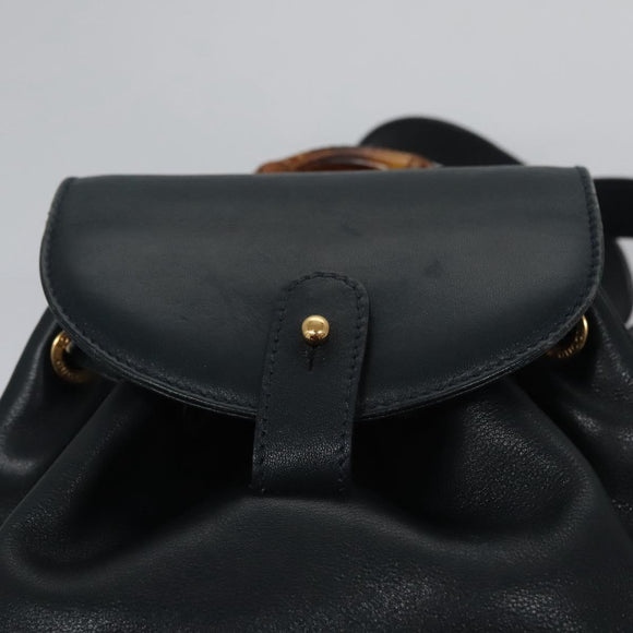 GUCCI Bamboo Backpack Leather Black Gold 003 3444 0030 Auth nb256