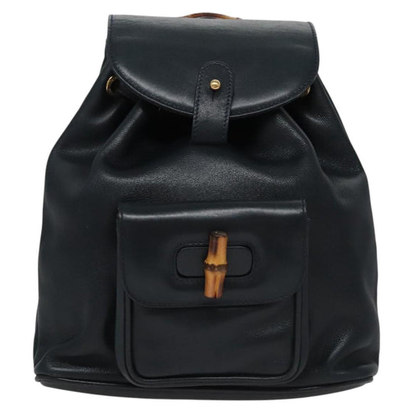 GUCCI Bamboo Backpack Leather Black Gold 003 3444 0030 Auth nb256