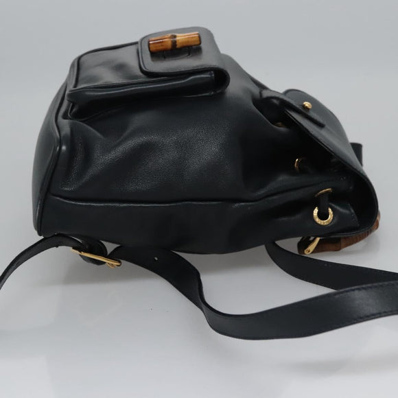 GUCCI Bamboo Backpack Leather Black Gold 003 3444 0030 Auth nb256