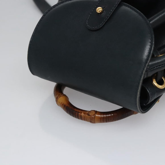 GUCCI Bamboo Backpack Leather Black Gold 003 3444 0030 Auth nb256