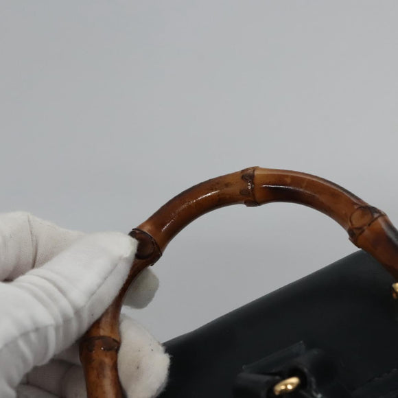 GUCCI Bamboo Backpack Leather Black Gold 003 3444 0030 Auth nb256