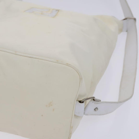 FENDI Shoulder Bag Nylon Leather Beige White Silver Auth nb296