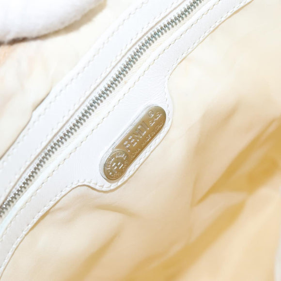 FENDI Shoulder Bag Nylon Leather Beige White Silver Auth nb296
