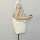 FENDI Shoulder Bag Nylon Leather Beige White Silver Auth nb296-21