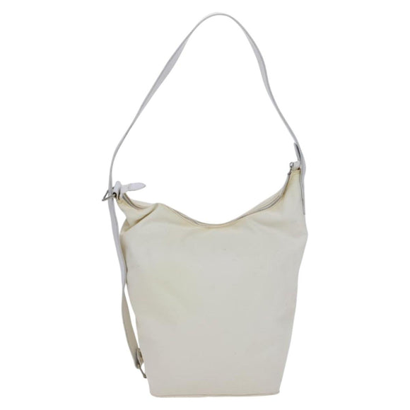 FENDI Shoulder Bag Nylon Leather Beige White Silver Auth nb296