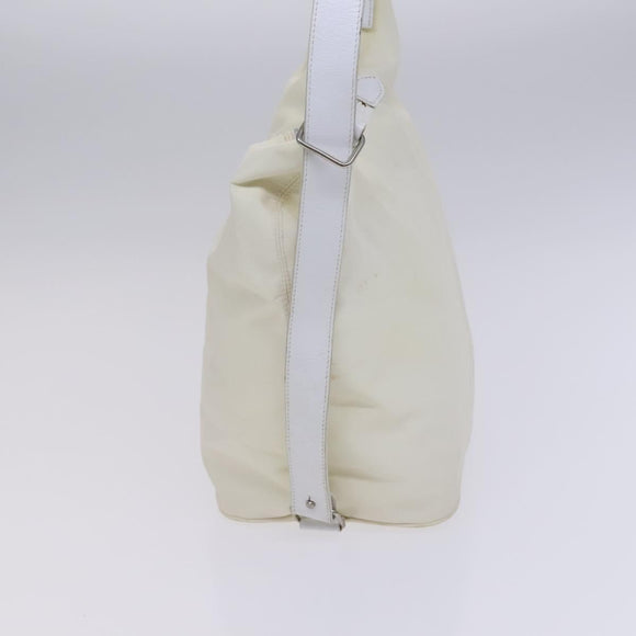 FENDI Shoulder Bag Nylon Leather Beige White Silver Auth nb296