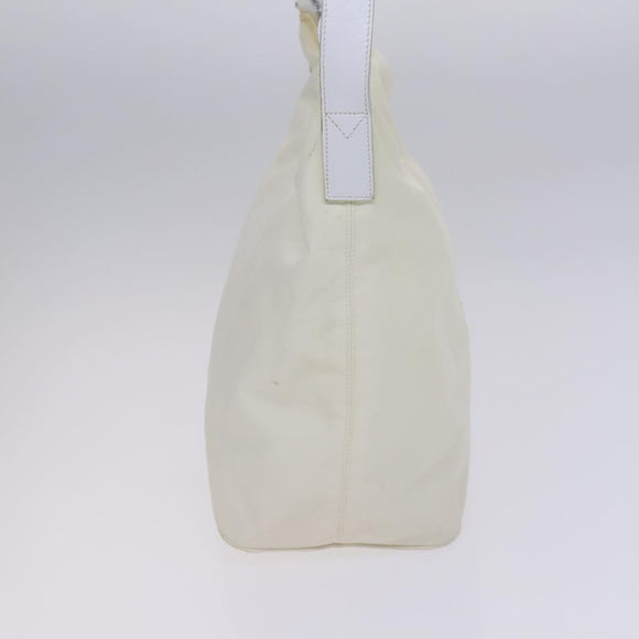 FENDI Shoulder Bag Nylon Leather Beige White Silver Auth nb296