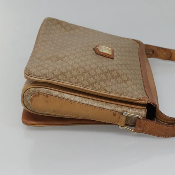 CELINE Macadam Canvas Shoulder Bag PVC Beige Gold Auth nb297