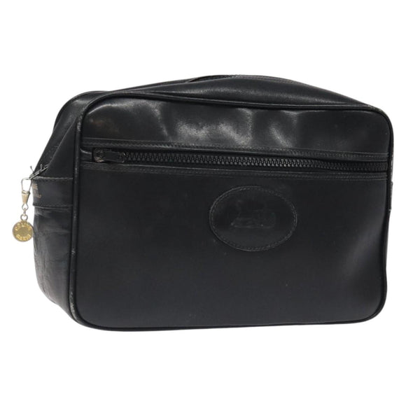 CELINE Clutch Bag Leather Black Auth nb304