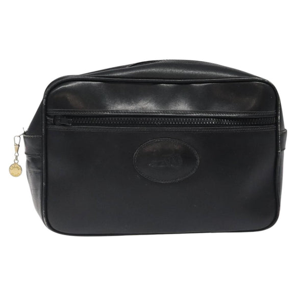 CELINE Clutch Bag Leather Black Auth nb304