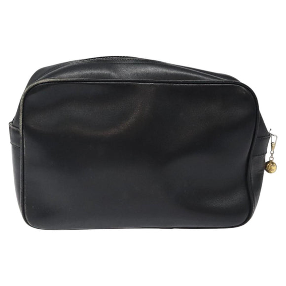 CELINE Clutch Bag Leather Black Auth nb304