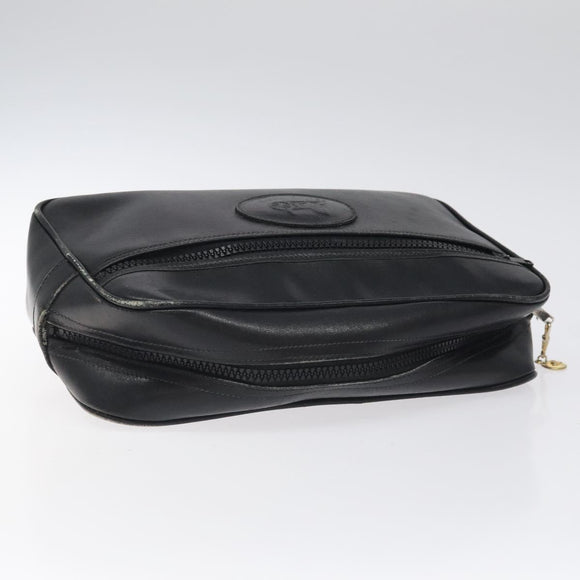 CELINE Clutch Bag Leather Black Auth nb304
