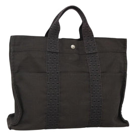 HERMES Her Line Her Line MM Hand Bag Canvas Black Silver Auth nb424