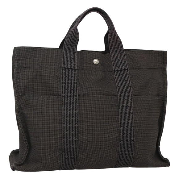 HERMES Her Line Her Line MM Hand Bag Canvas Black Silver Auth nb424