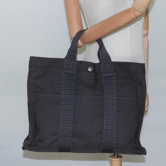 HERMES Her Line Her Line MM Hand Bag Canvas Black Silver Auth nb424