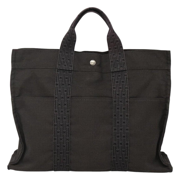 HERMES Her Line Her Line MM Hand Bag Canvas Black Silver Auth nb424