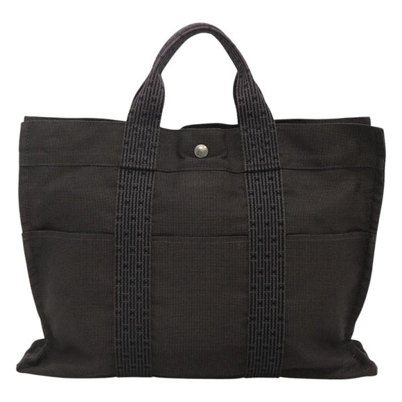 HERMES Her Line Her Line MM Hand Bag Canvas Black Silver Auth nb424