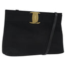 Salvatore Ferragamo Shoulder Bag Suede Black Gold Auth nb434-1