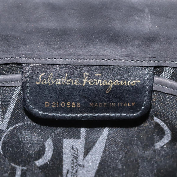 Salvatore Ferragamo Shoulder Bag Suede Black Gold Auth nb434