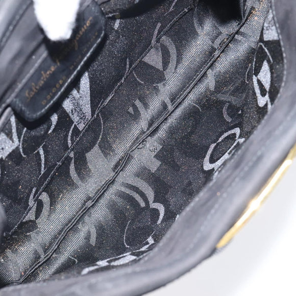 Salvatore Ferragamo Shoulder Bag Suede Black Gold Auth nb434