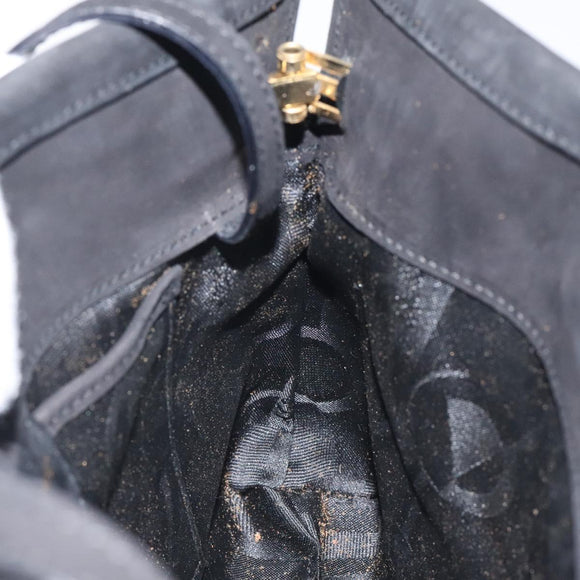 Salvatore Ferragamo Shoulder Bag Suede Black Gold Auth nb434