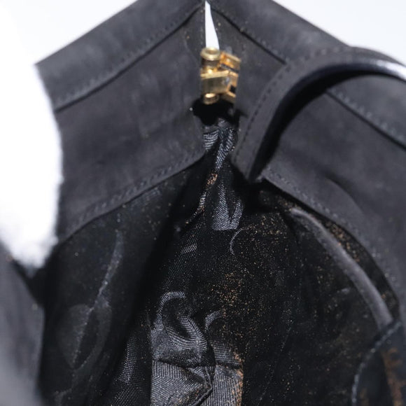 Salvatore Ferragamo Shoulder Bag Suede Black Gold Auth nb434