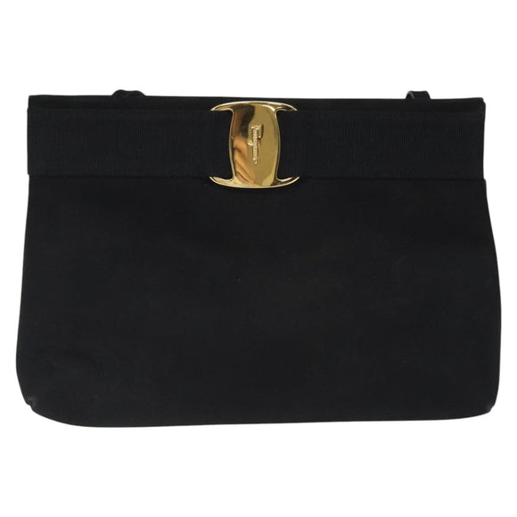 Salvatore Ferragamo Shoulder Bag Suede Black Gold Auth nb434