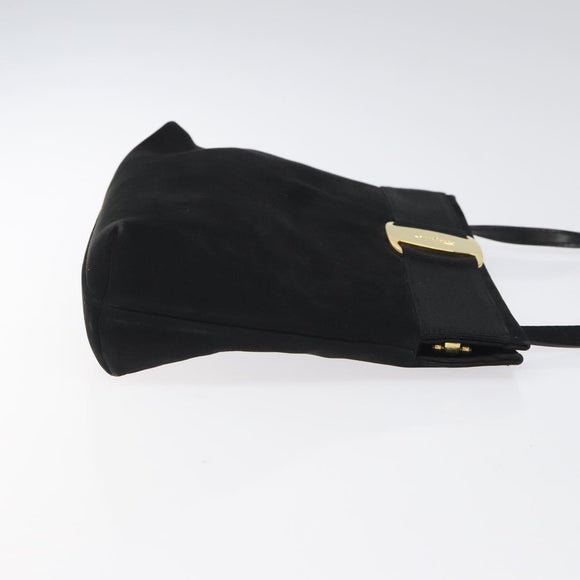 Salvatore Ferragamo Shoulder Bag Suede Black Gold Auth nb434