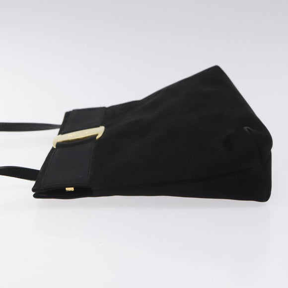 Salvatore Ferragamo Shoulder Bag Suede Black Gold Auth nb434