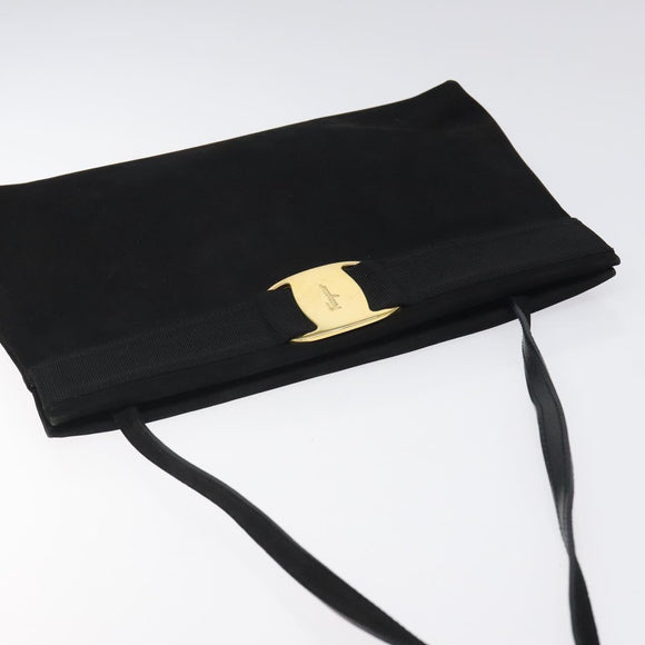 Salvatore Ferragamo Shoulder Bag Suede Black Gold Auth nb434