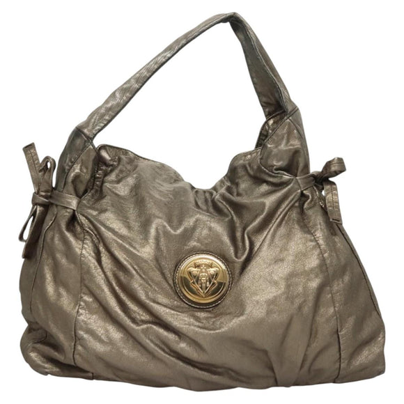 GUCCI Shoulder Bag Leather Silver Gold 197061 Auth nb455